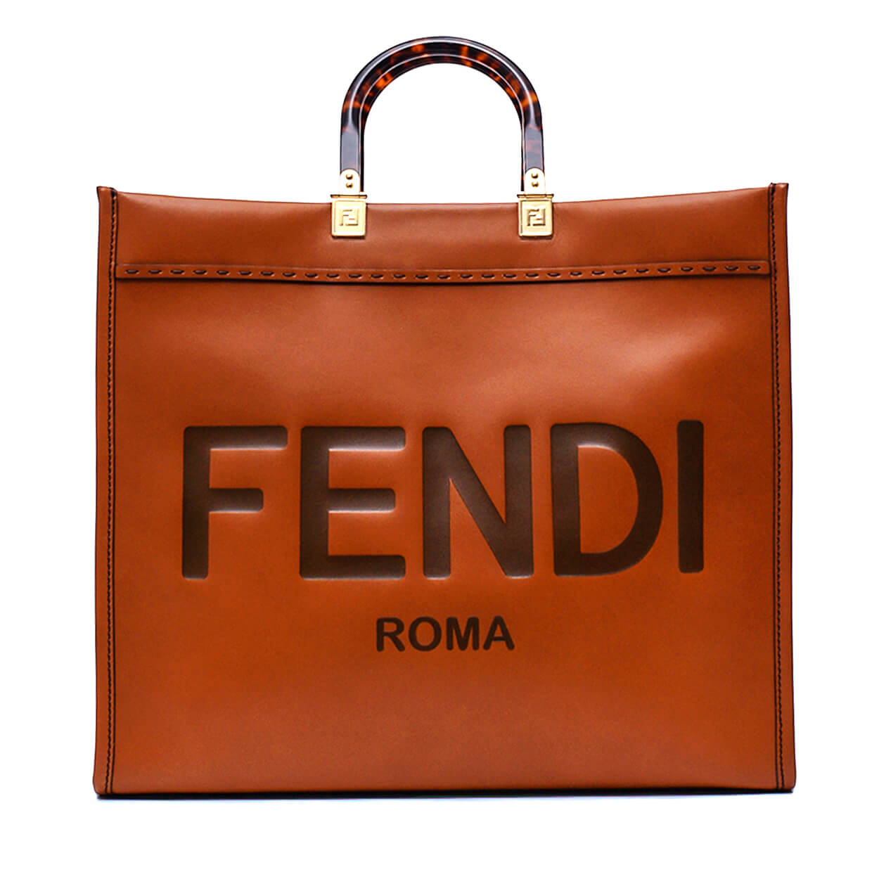 Fendi - Brown Calf Leather Large Sunshine Roma Logo Shopper Bag 